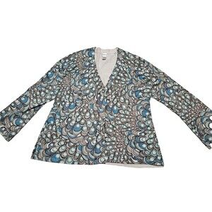 Chico's Blue and Gray Patterned Blouse size 3 (xl) EUC